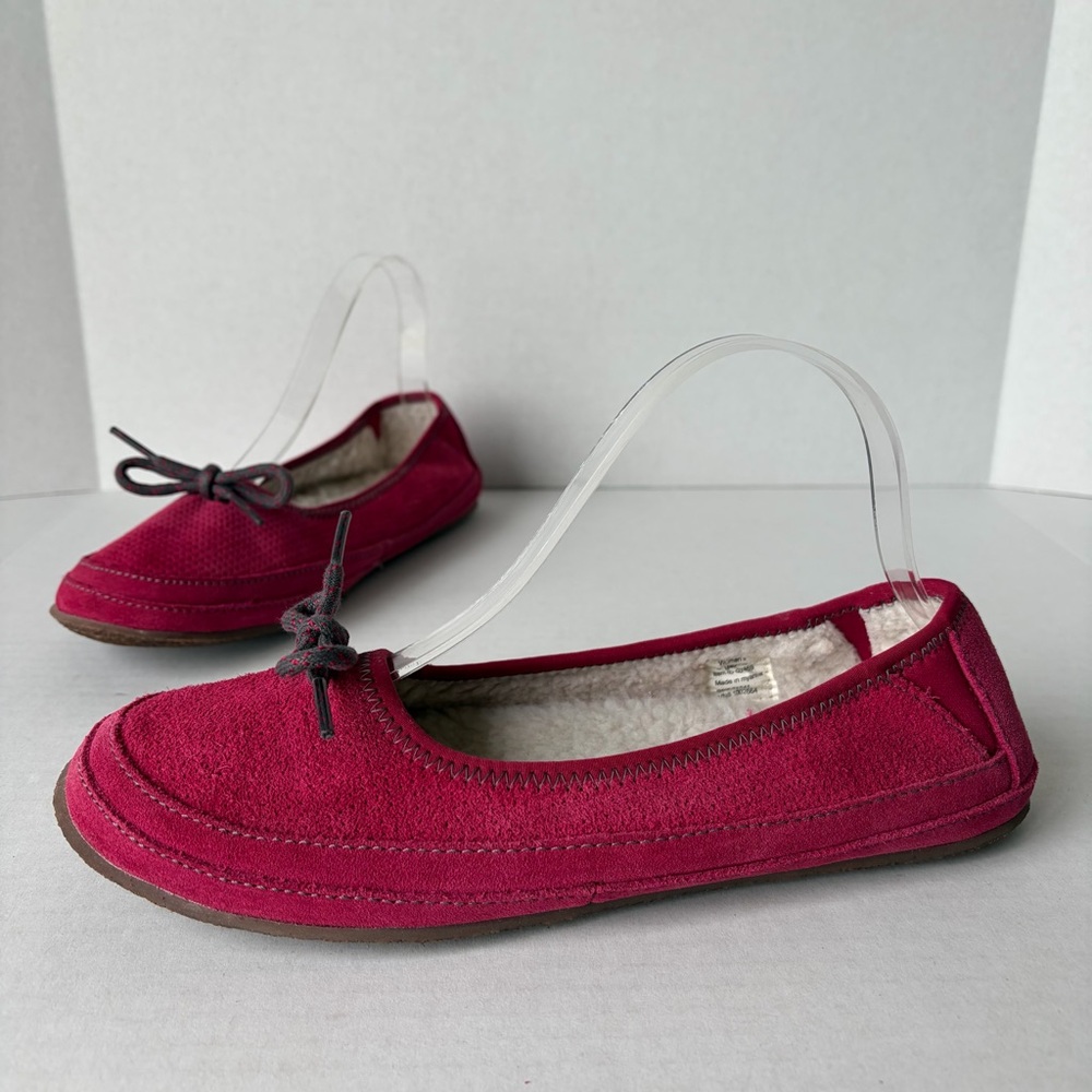 LL Bean Suede Ballet Slippers Magenta Pink Fleece Lined 295564